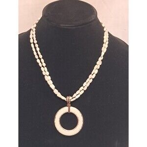 NWT Peyote Bird White Enamel O-Ring Pendant Necklace Two Strands Cats Eyes 18.5"